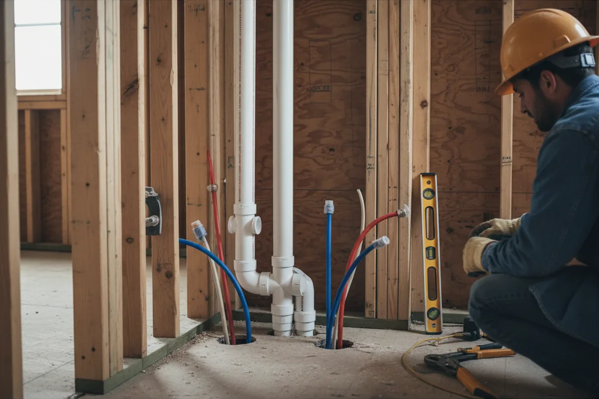 Drain and supply rough-in during Leak Detection in Idaville
